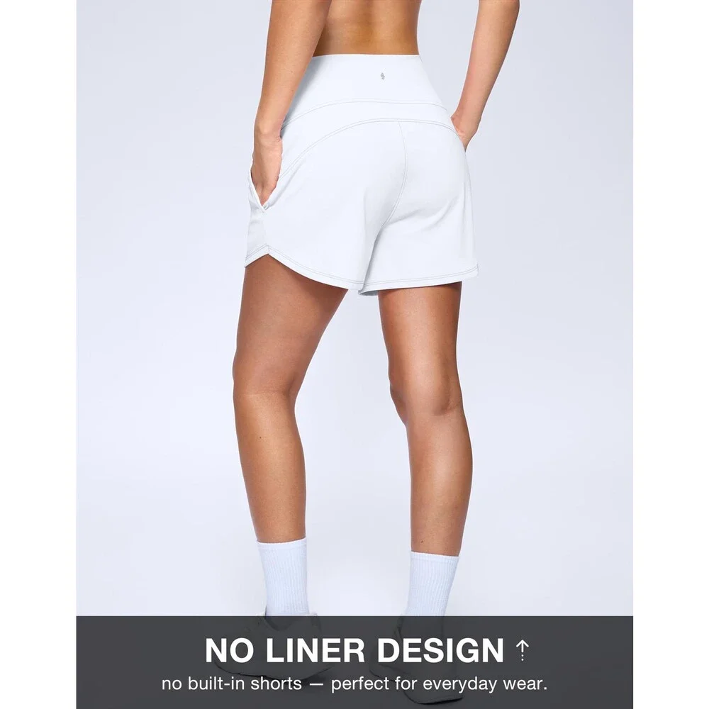 Soothfeel Women's White High Waisted Athletic Running Shorts 3.5 Tummy XXL